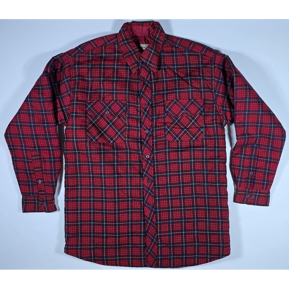 Northwest Territory Red Plaid Quilted Flannel Shirt Jacket Mens Medium Lined